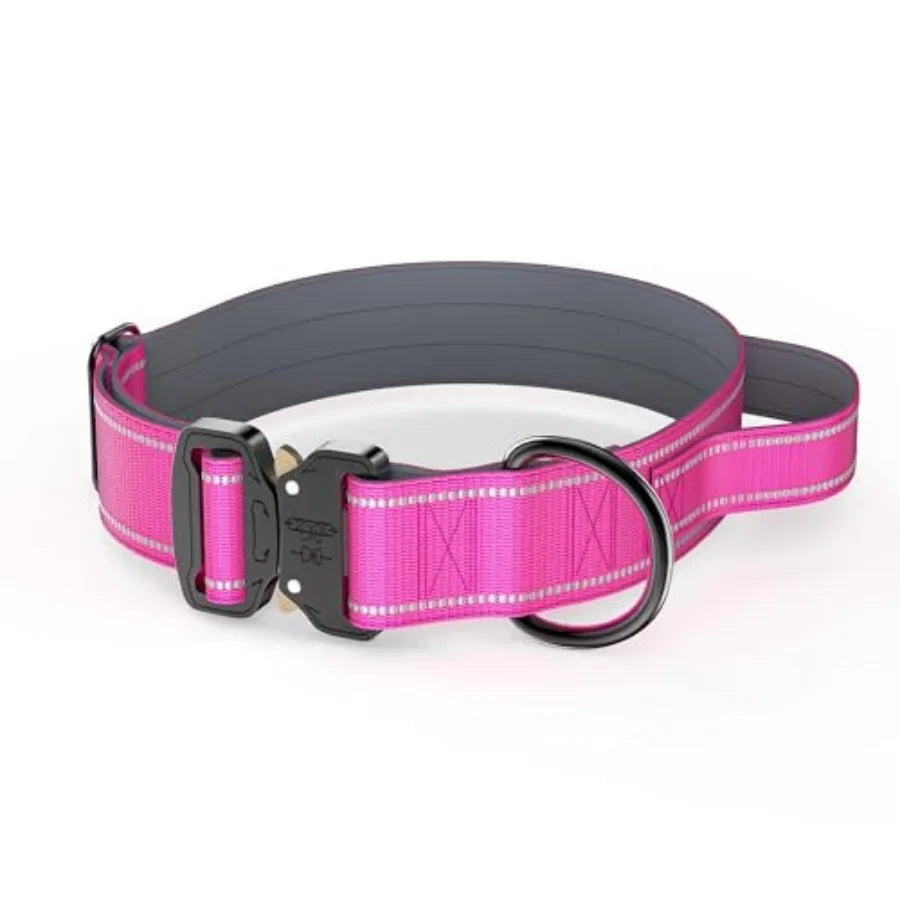 Tactical Dog Collar With Handle Reflective Lining And Airtag Holder