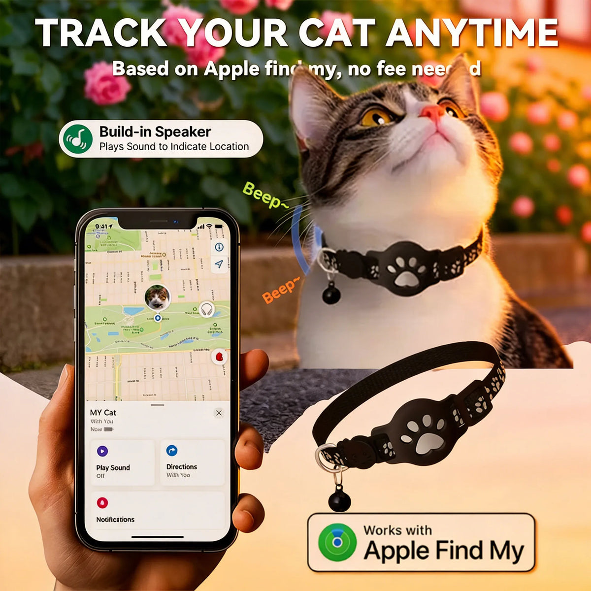 Reflective Waterproof Anti Lost Cat Collar For Apple AirTag