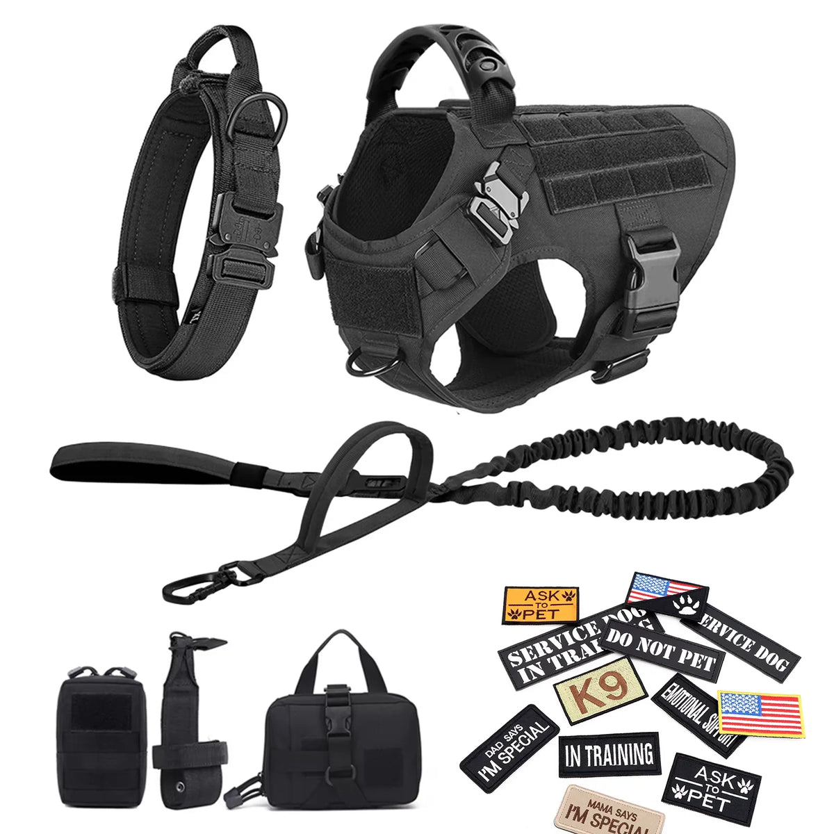 Petavel Tactical Dog Harness Vest Padded Nylon Quick Release Set