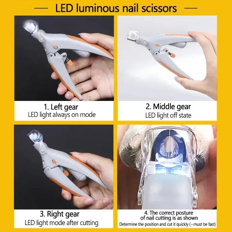 Stainless Steel LED Pet Nail Clipper With Bright Light