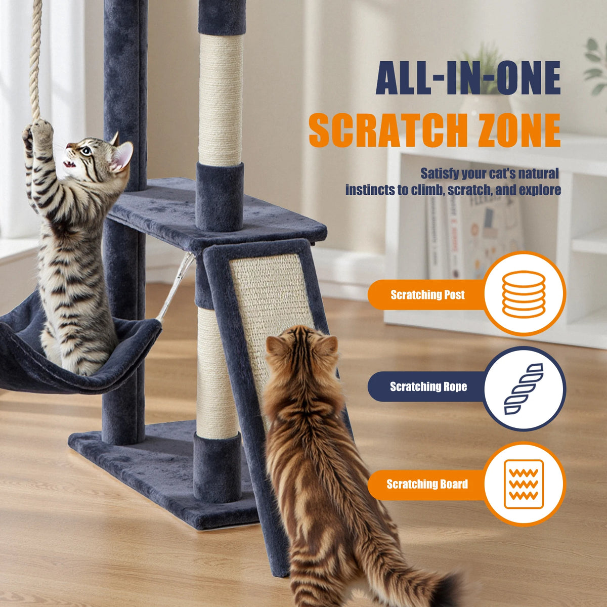 JHK Multi Tier Cat Tree Featuring Robust Natural Sisal Posts
