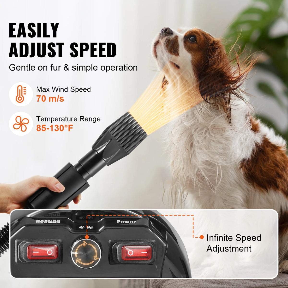 SucceBuy High Power Pet Grooming Dryer Adjustable Speed Temperature Control