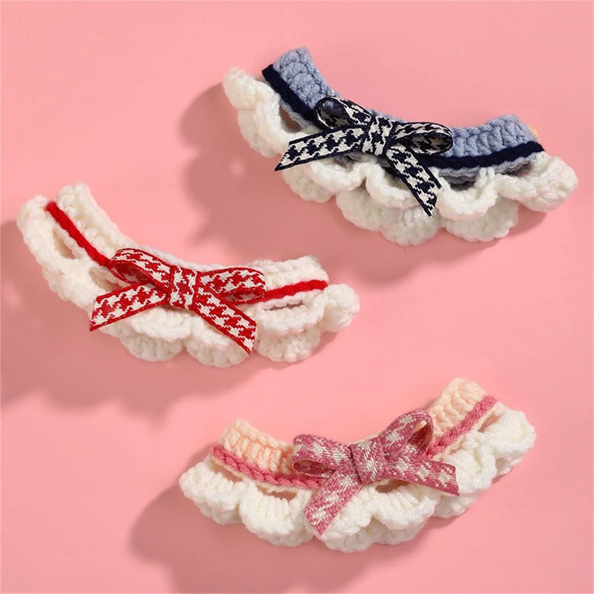 Adjustable Knitted Bow Knot Pet Collar For Cats And Puppies