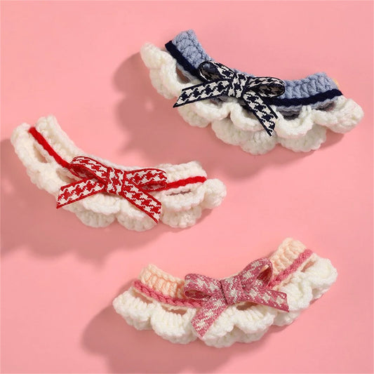Adjustable Knitted Bow Knot Pet Collar For Cats And Puppies