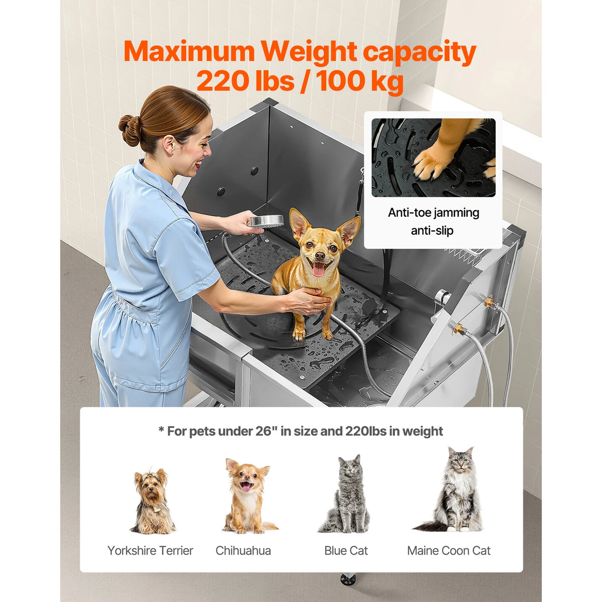 Stainless Steel Dog Washing Station With Grooming Tub And Shower