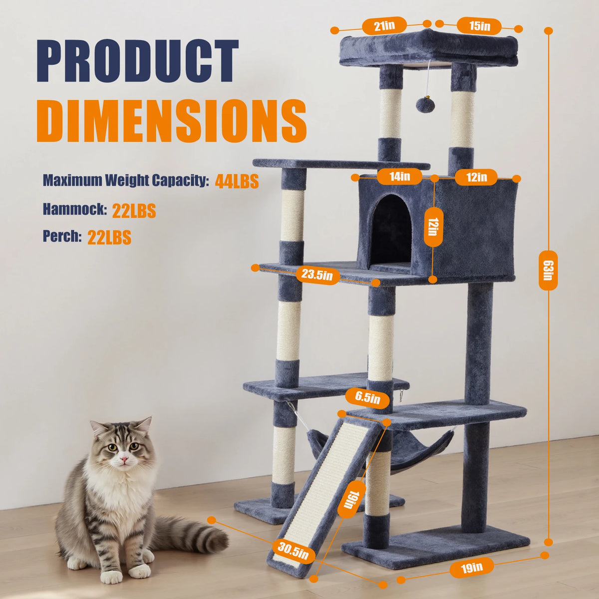 JHK Multi Tier Cat Tree Featuring Robust Natural Sisal Posts
