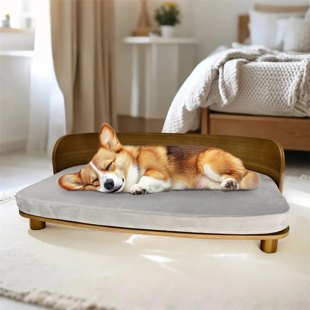 Borwat Elevated Eucalyptus Wood Pet Sofa Bed With Cushion