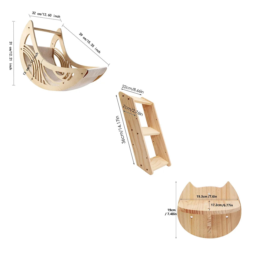 CWV Wall Mounted Cat Shelves Moon Hammock Star Perch Set