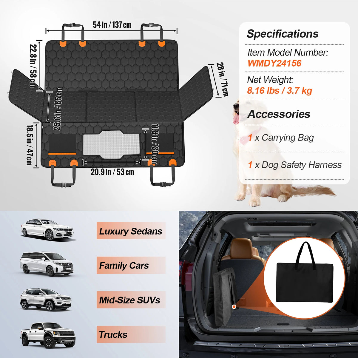 SucceBuy Car Back Seat Extender Mesh Window Storage Pockets