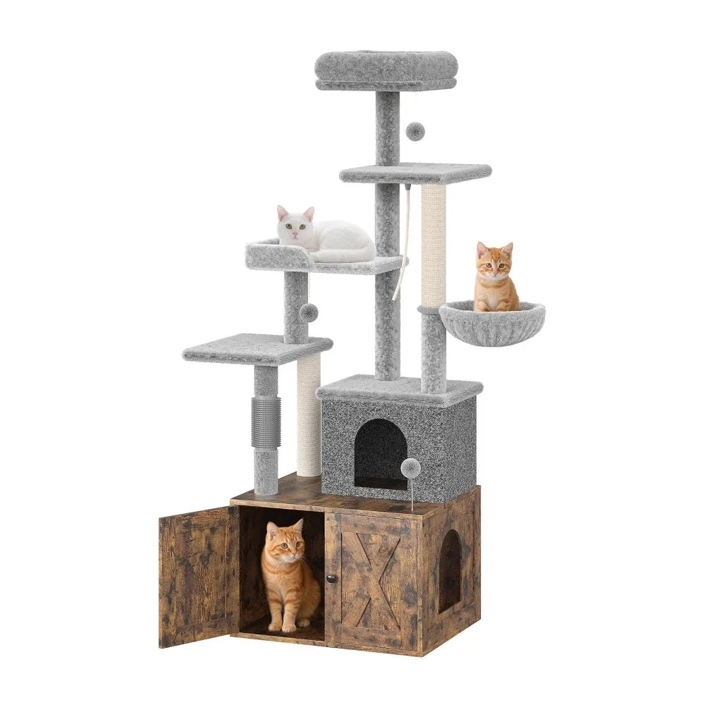 Modern Cat Tree With Hidden Litter Box And Scratching Post