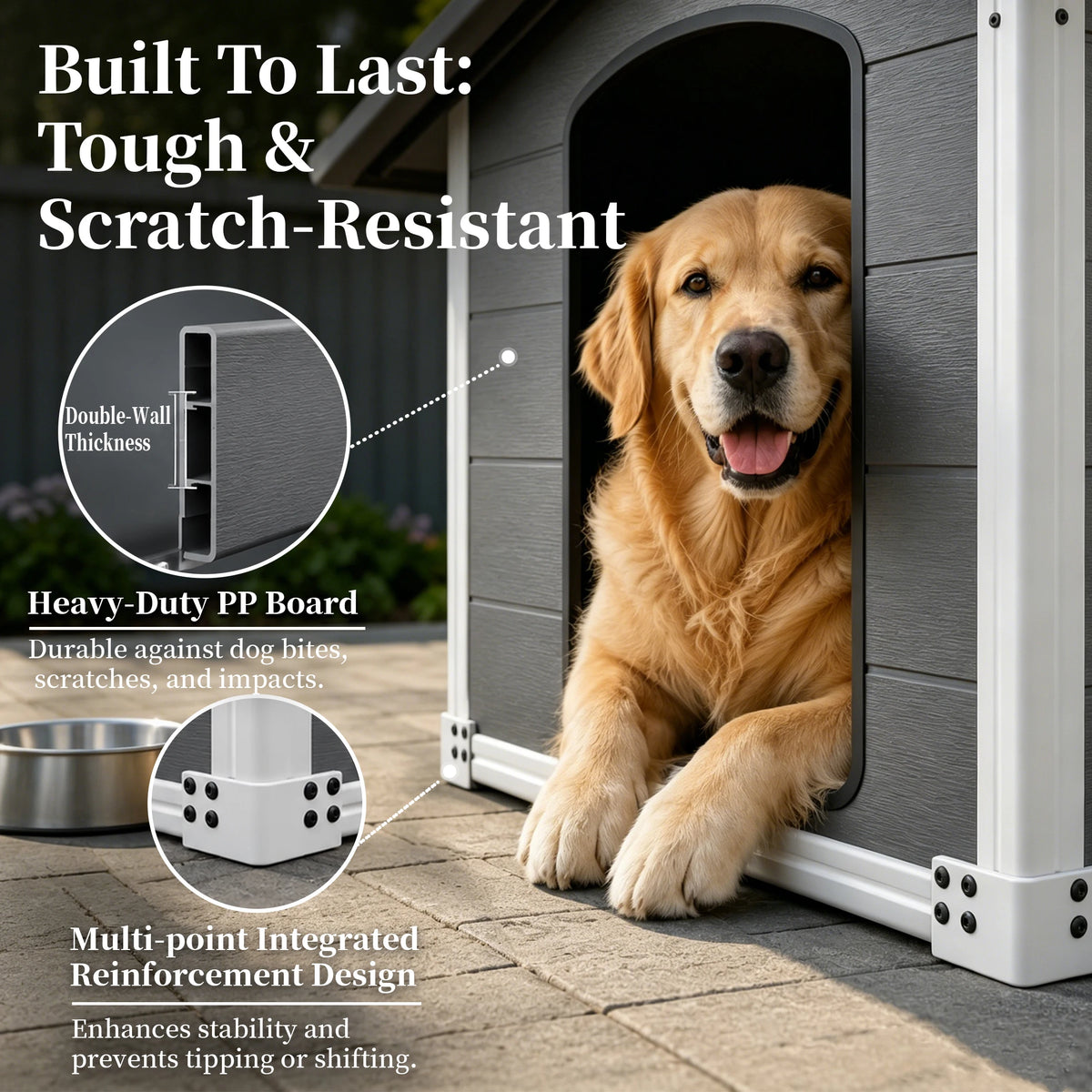Waterproof Plastic Doghouse With Air Vents And Elevated Floor