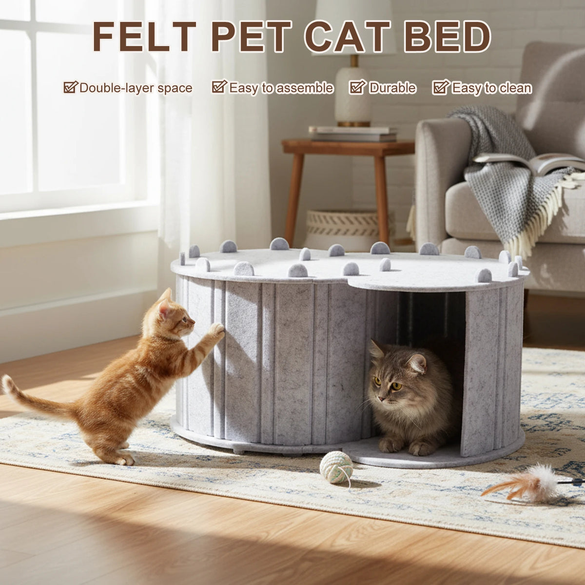 Foldable Felt Cat Tunnel Bed Peekaboo Cave For Pets