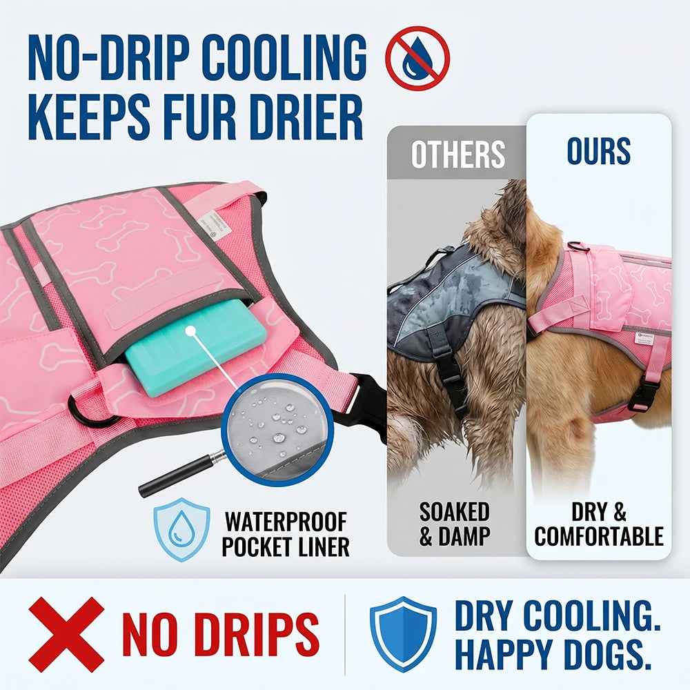 Cooling Vest For Dogs With Replaceable Freezer Packs