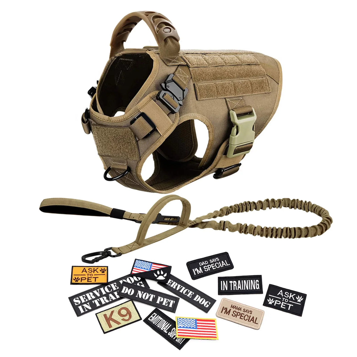 Petavel Tactical Dog Harness Vest Padded Nylon Quick Release Set