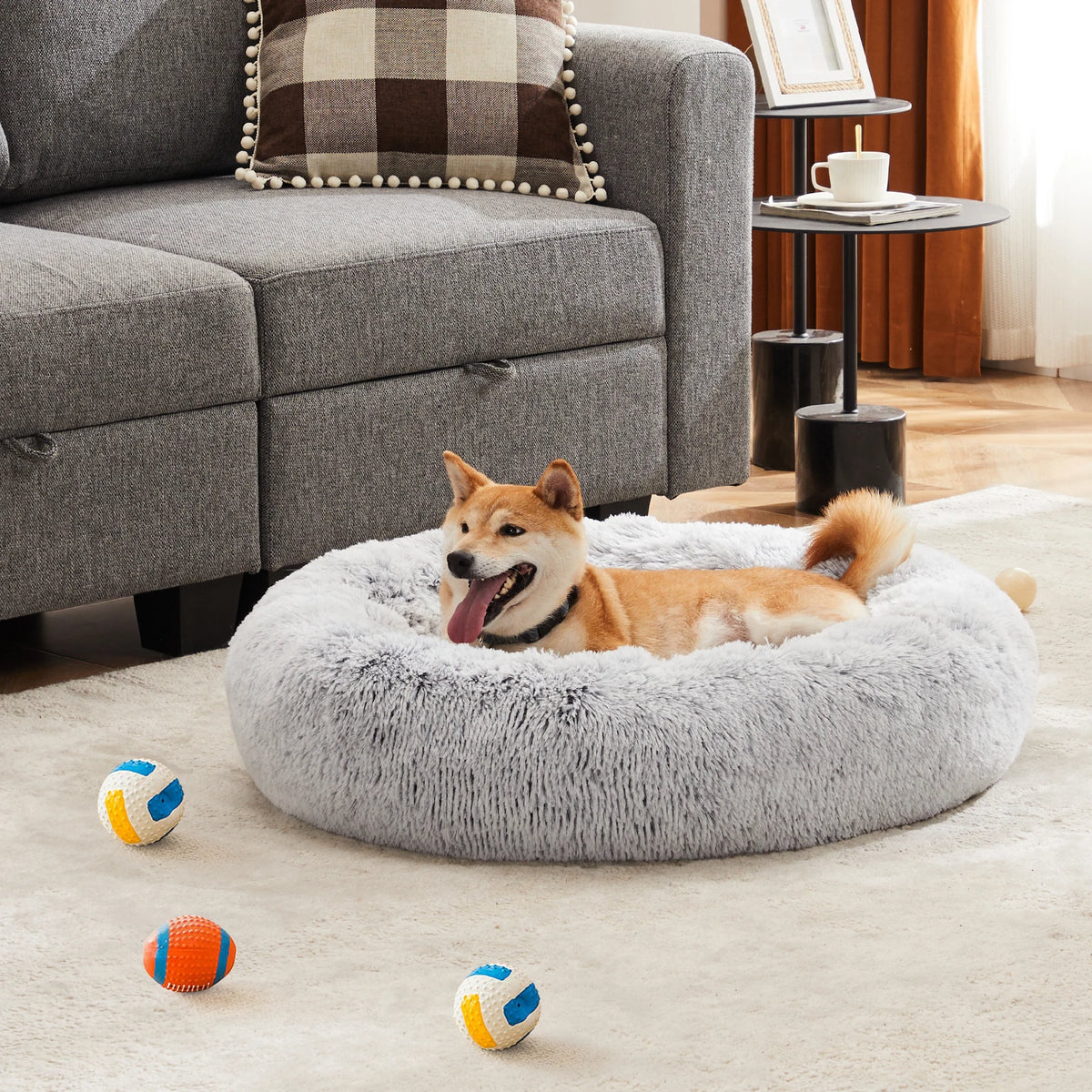 JHK Round Plush Faux Fur Calming Heavy Duty Dog Bed