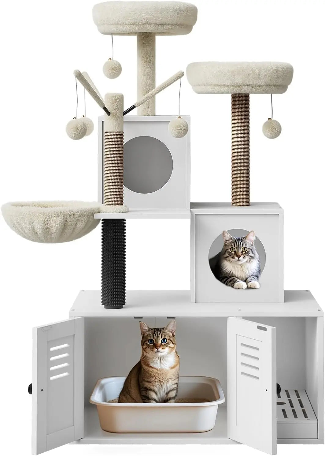 Garvee Cat Tree With Hidden Litter Cabinet And Padded Perches