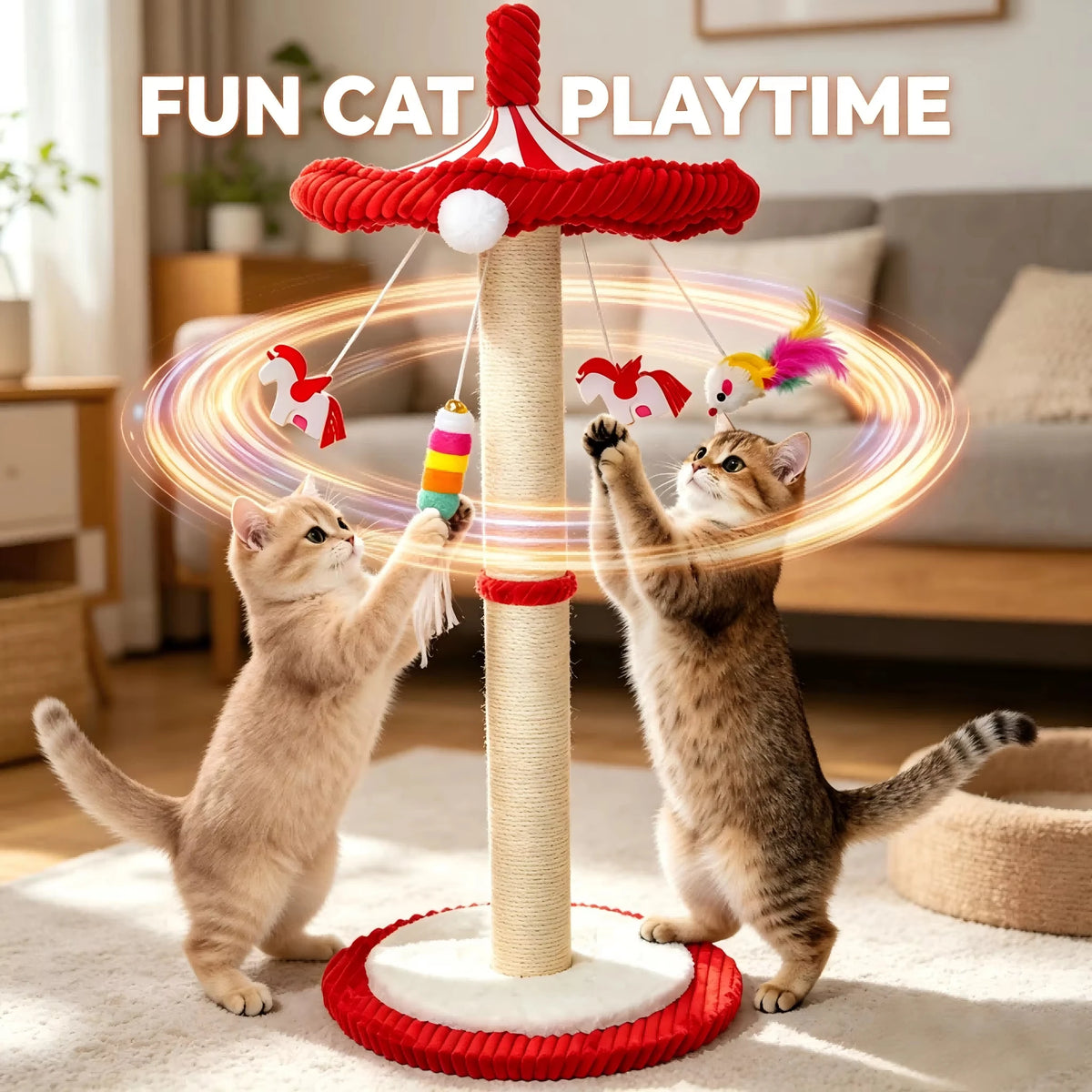 CWV Carousel Cat Tree With Rotating Feathers Interactive Scratching Post