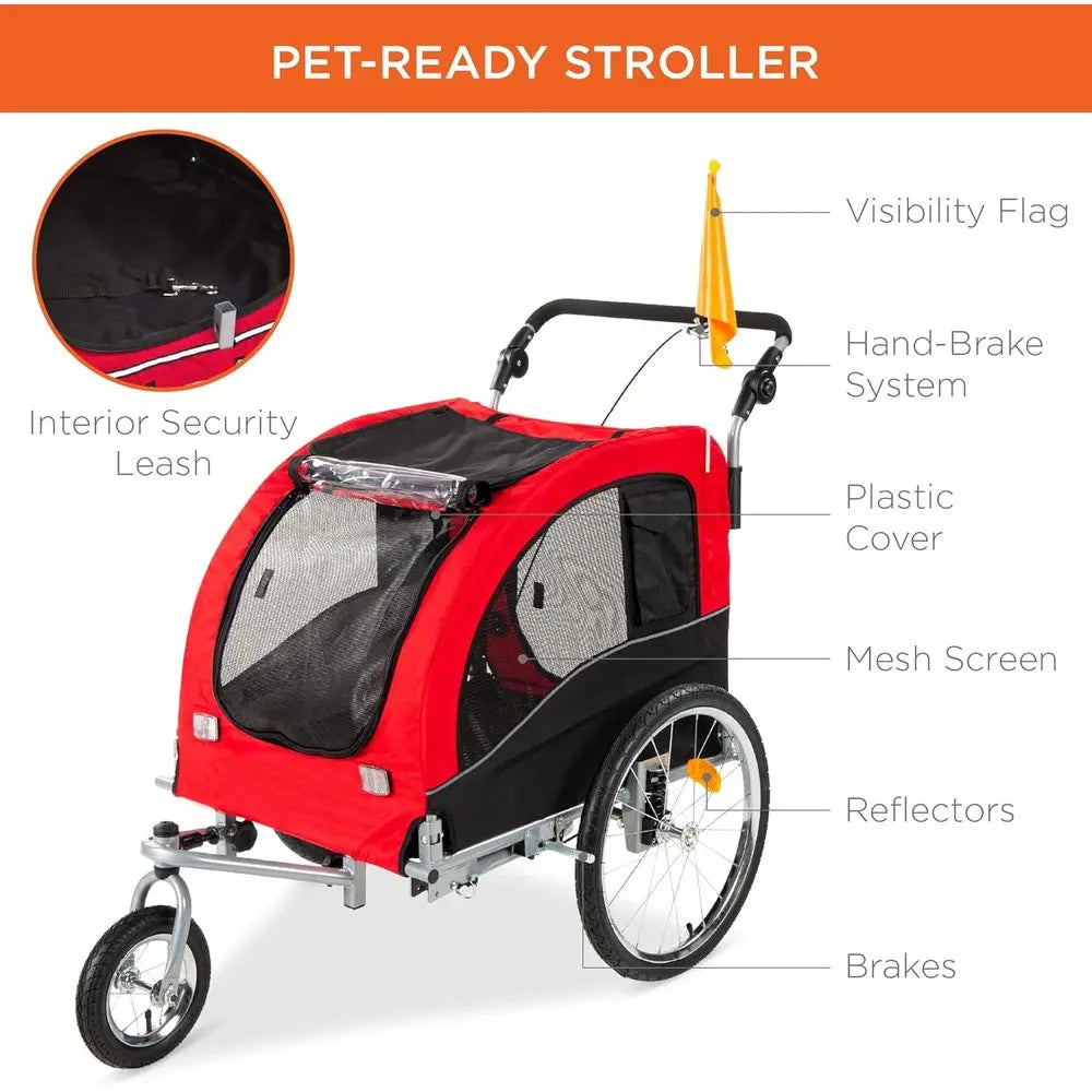 Dog Bike Trailer Pet Stroller Carrier With Hitch Suspension