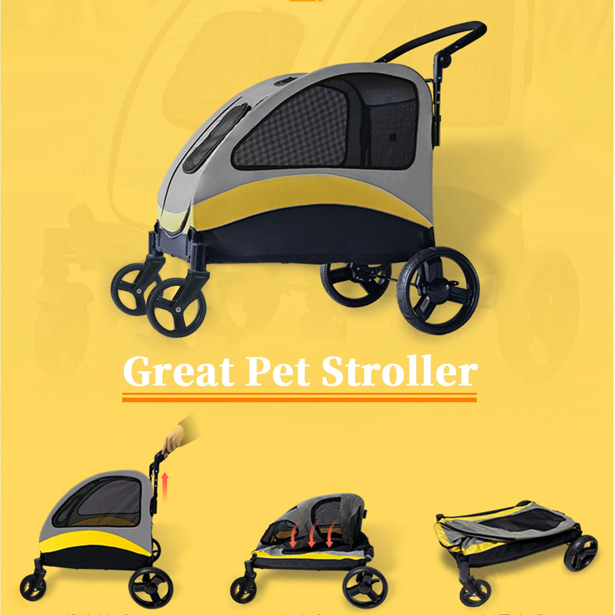 Portable Foldable Four Wheel Dog Stroller For Pet Travel Carrier