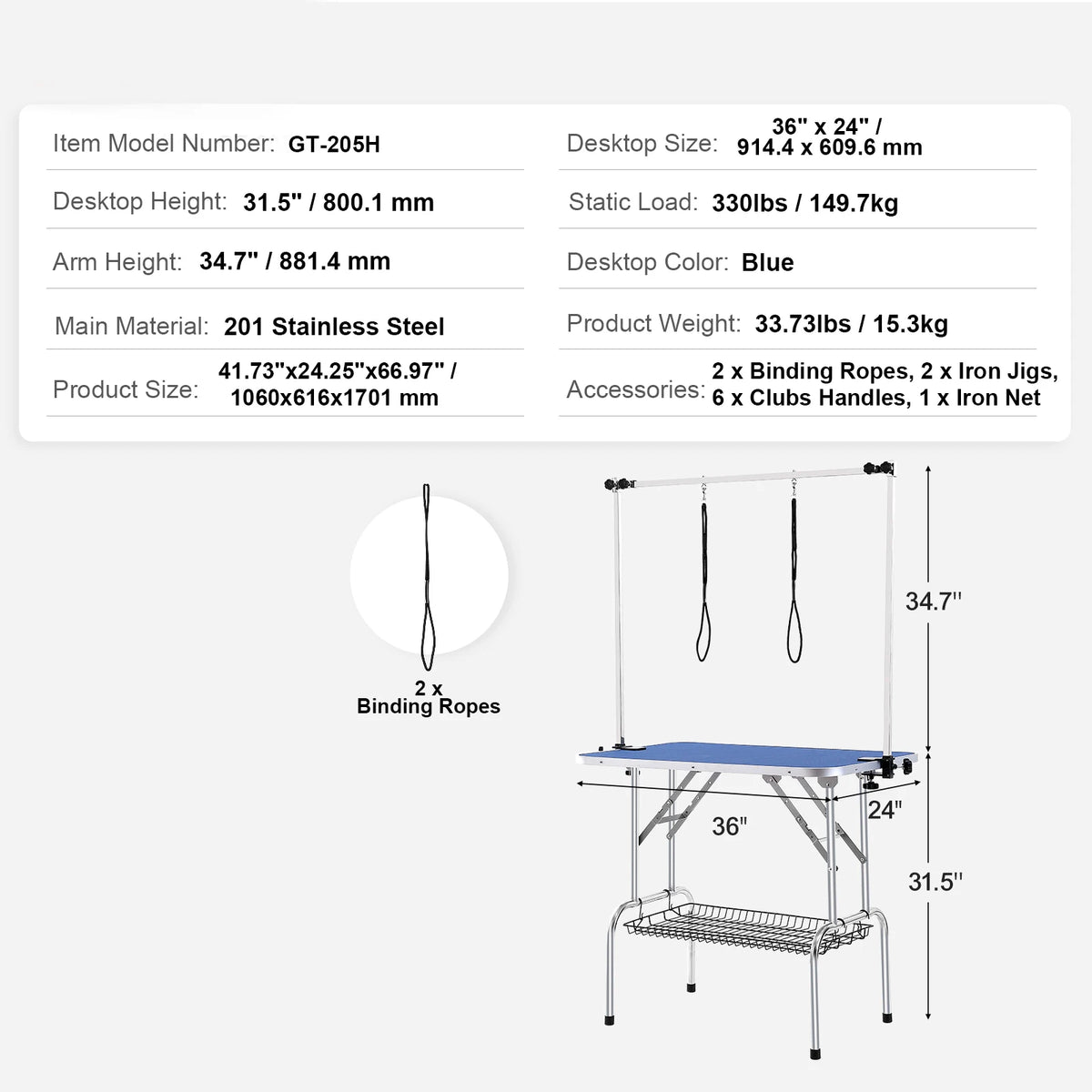 Stainless Steel Foldable Pet Grooming Table With Safety Arm