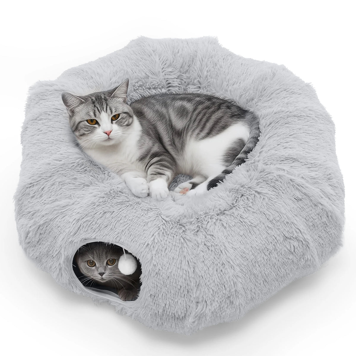 JHK Round Cat Tunnel Bed Soft Plush Washable Pet Toy