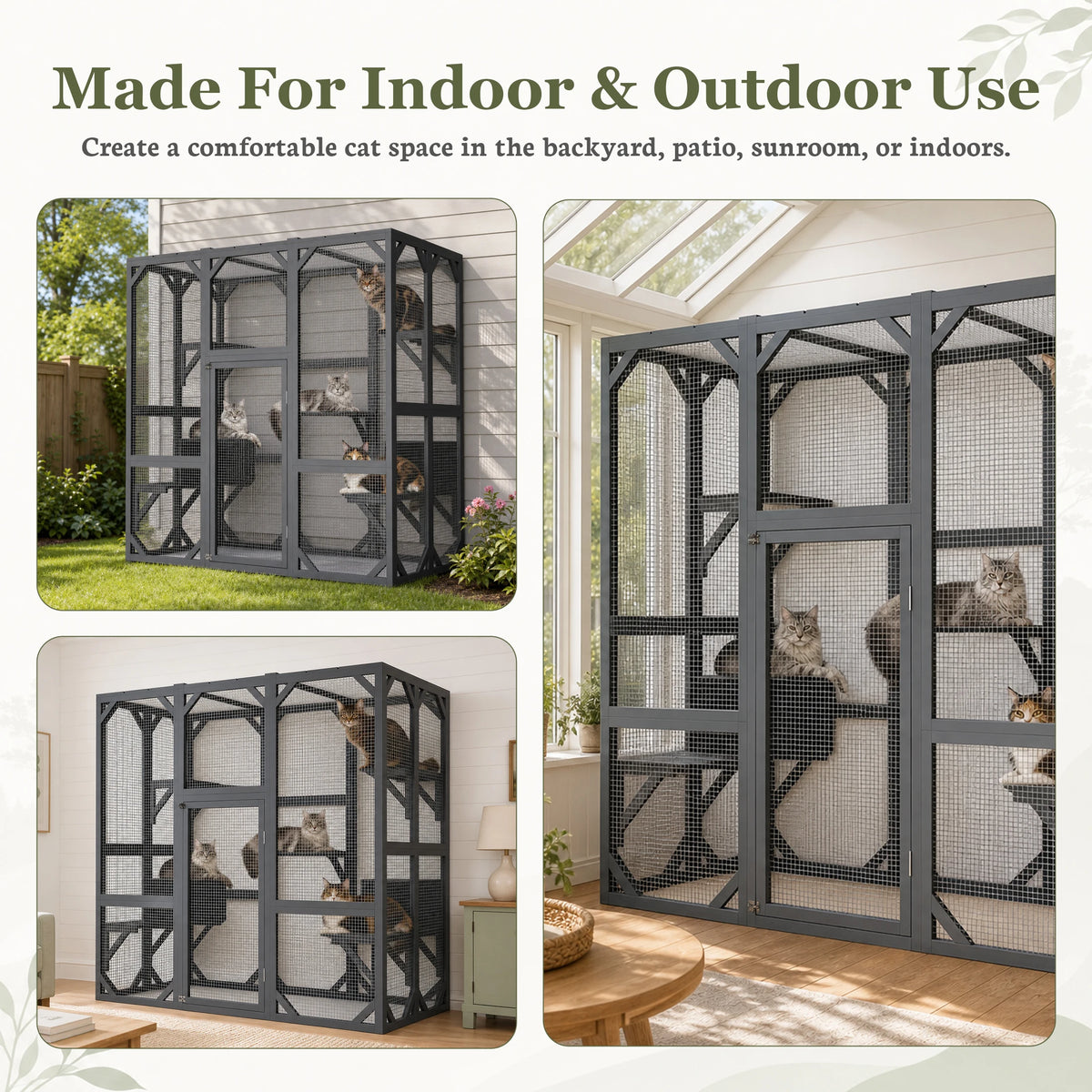 Wooden Outdoor Cat Catio With Multi Level Platforms And Rest Box