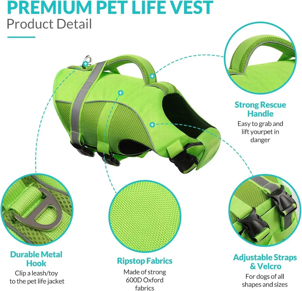 Durable Mesh Dog Life Jacket With Reflective Handle And Buoyancy