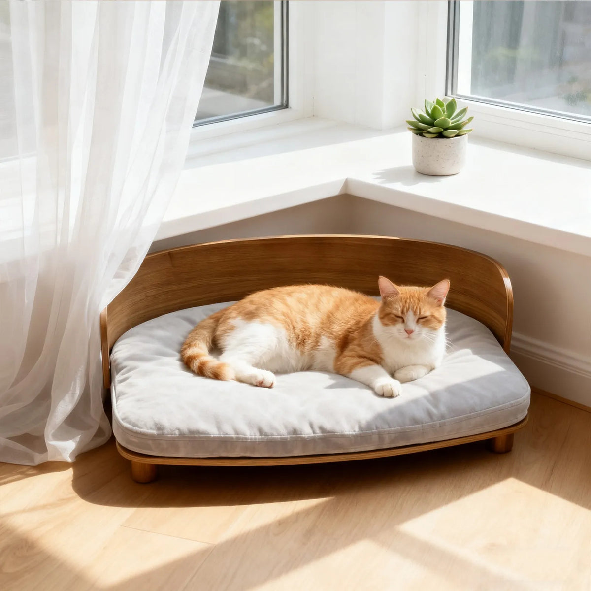 Borwat Elevated Eucalyptus Wood Pet Sofa Bed With Cushion