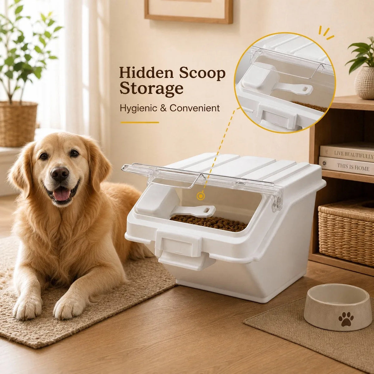 Airtight Pet Food Storage Container With Integrated Scoop