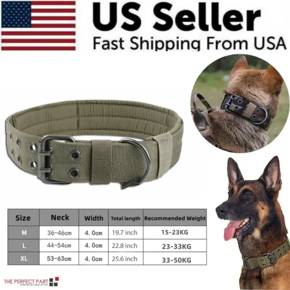 Tactical Heavy Duty Nylon Dog Collar With Secure Metal Buckle