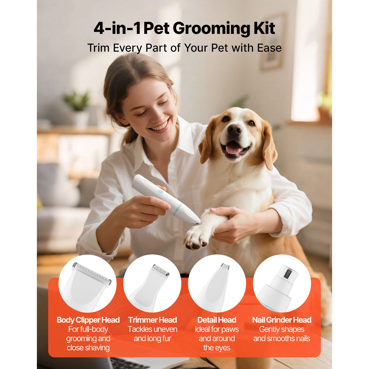 Cordless Dog Clippers With Low Noise Grooming And Precision Blades