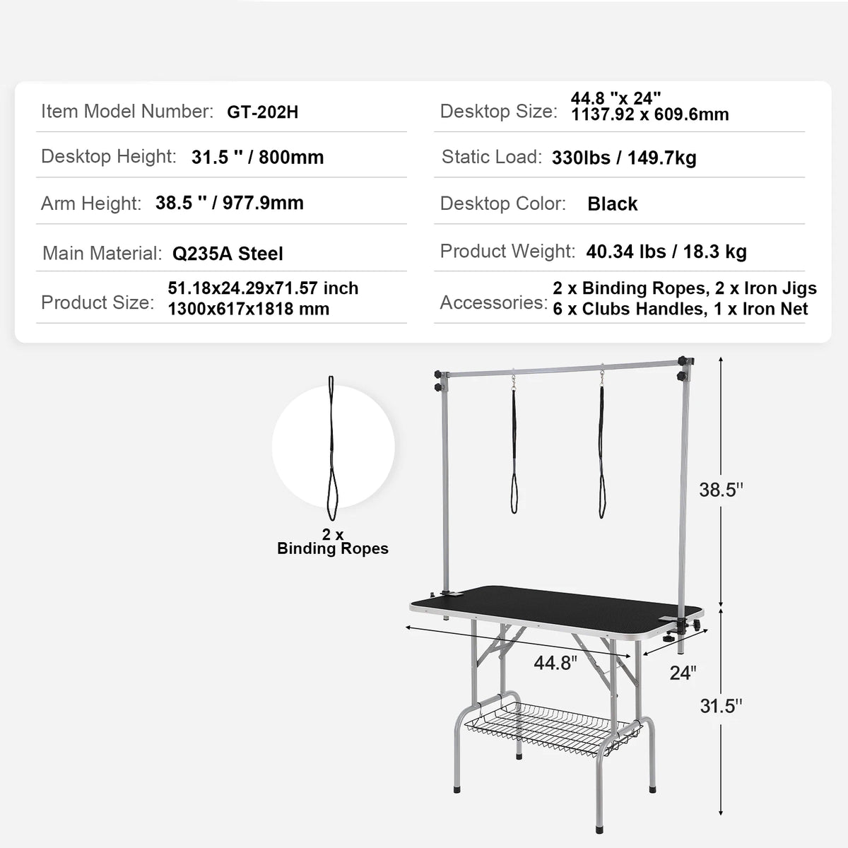 Stainless Steel Foldable Pet Grooming Table With Safety Arm