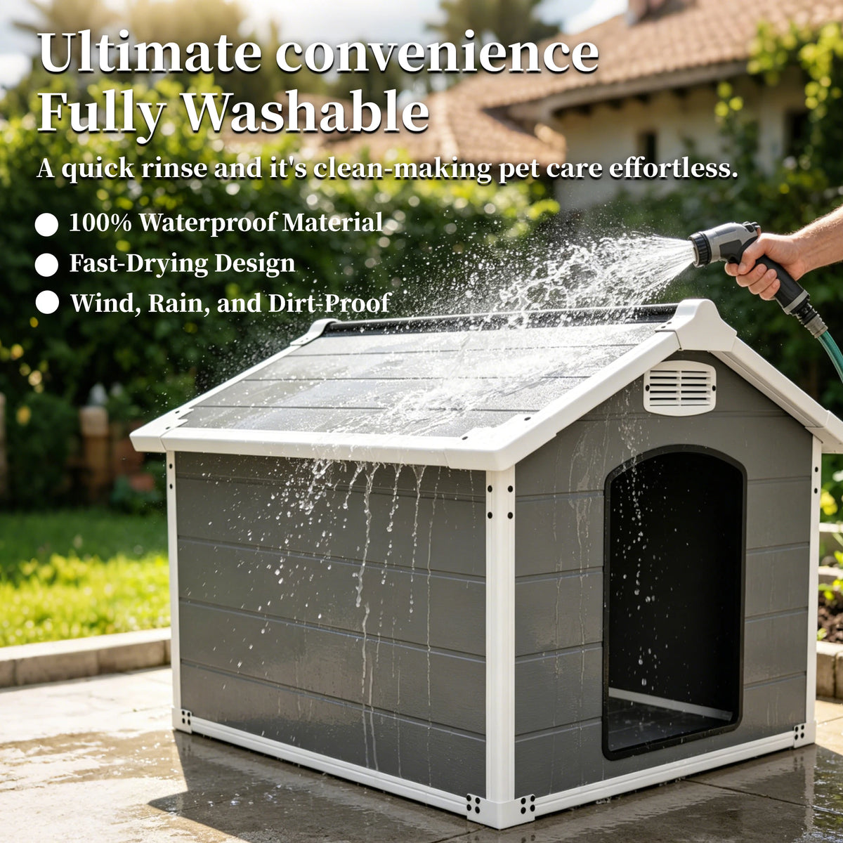 Waterproof Plastic Doghouse With Air Vents And Elevated Floor
