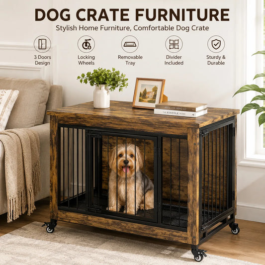 ANIXOL Wooden Dog Crate Furniture And Kennel Side Table