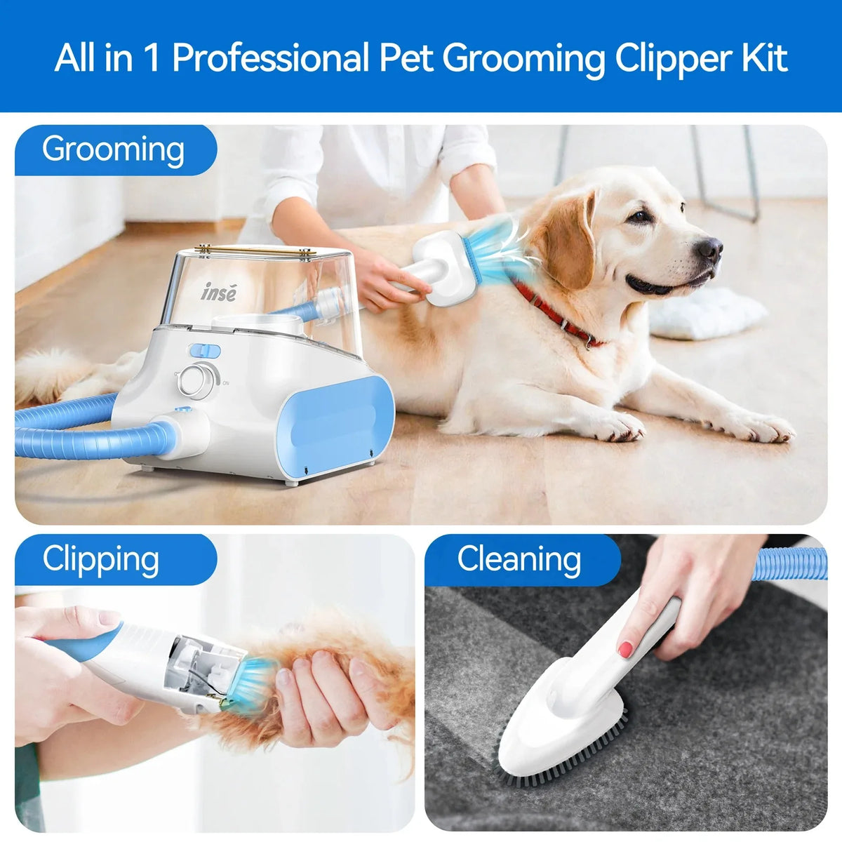 Inse P30 Pet Grooming Vacuum With Professional Clipper Set
