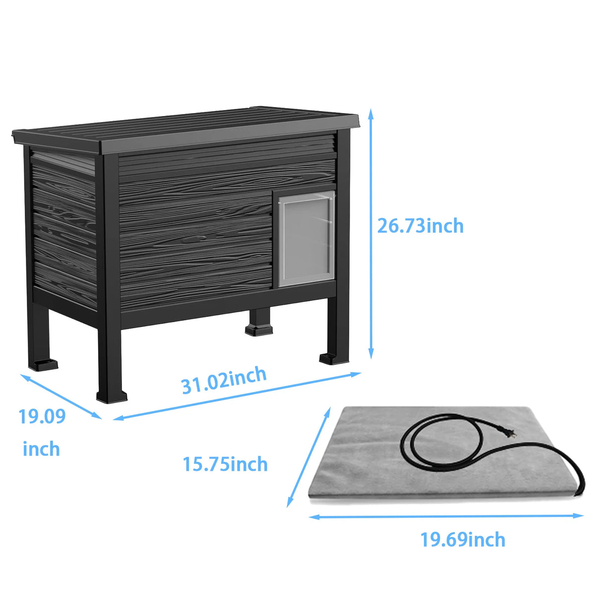 Indoor Outdoor Plastic Cat House With Integrated Heating Pad