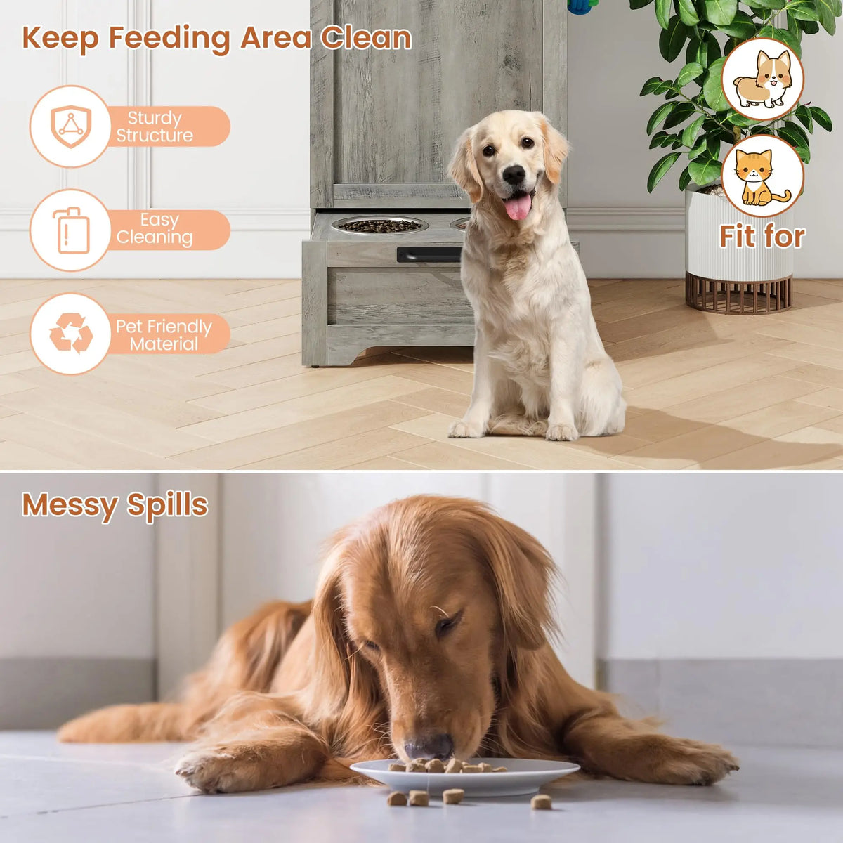 Elevated Pet Feeder With Stainless Steel Bowls And Storage Cabinet