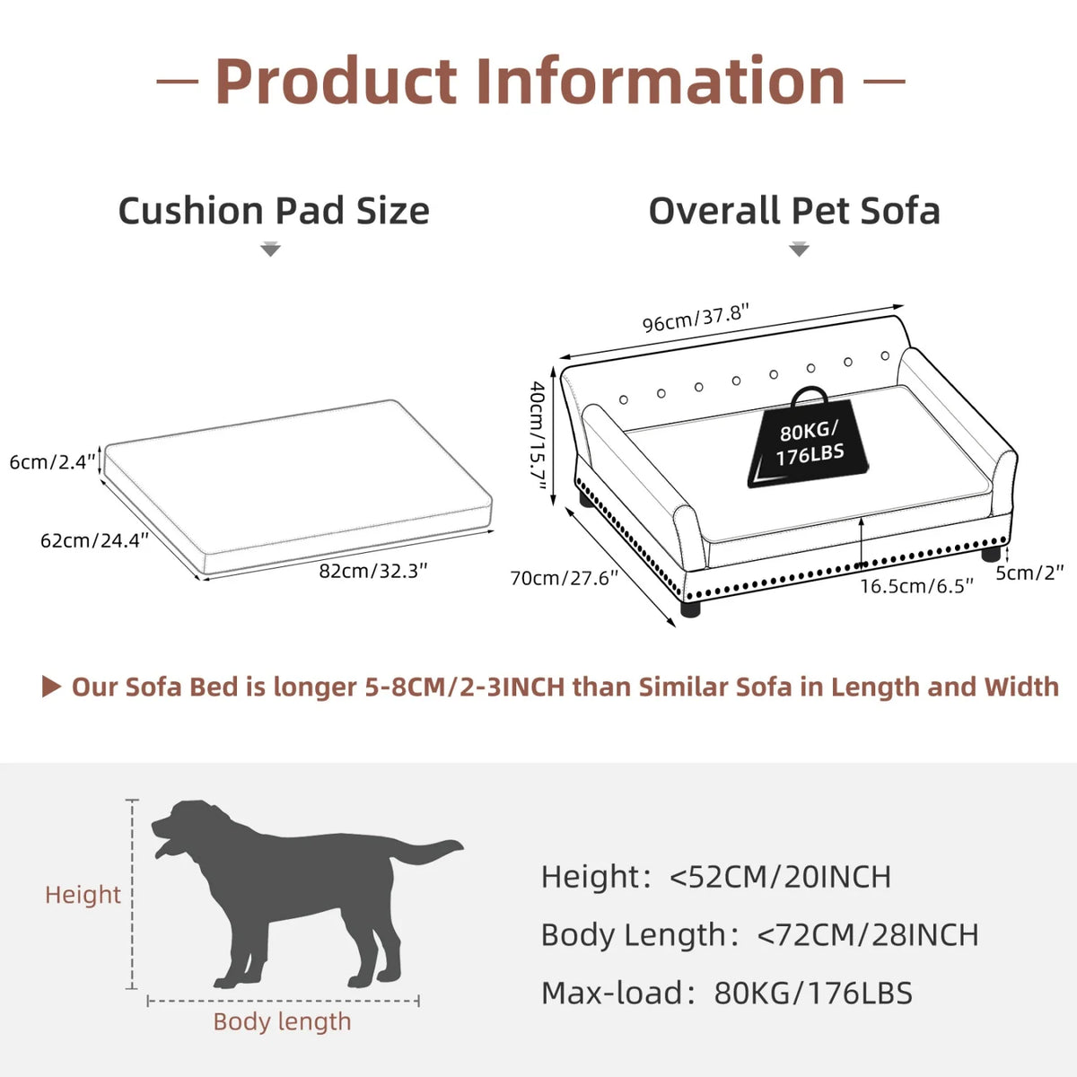 BINGOPAW Elevated Dog Sofa With Removable Microfiber Cushion