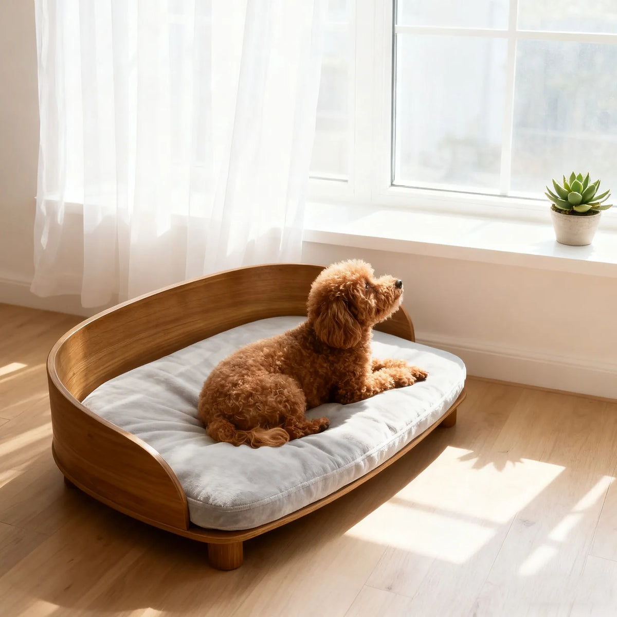 Borwat Elevated Eucalyptus Wood Pet Sofa Bed With Cushion