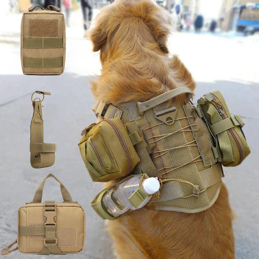 Petravel Dog Tactical MOLLE Pouches Harness Training Nylon Gear Set
