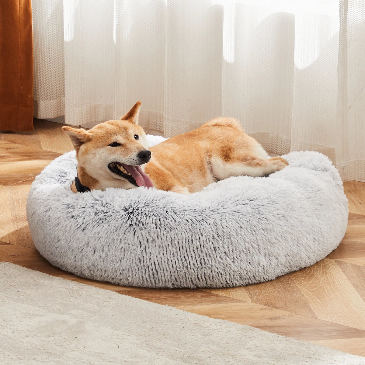 JHK Round Plush Faux Fur Calming Heavy Duty Dog Bed