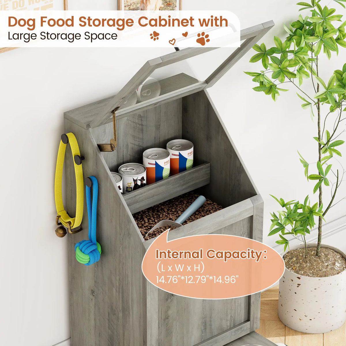 Elevated Pet Feeder With Stainless Steel Bowls And Storage Cabinet