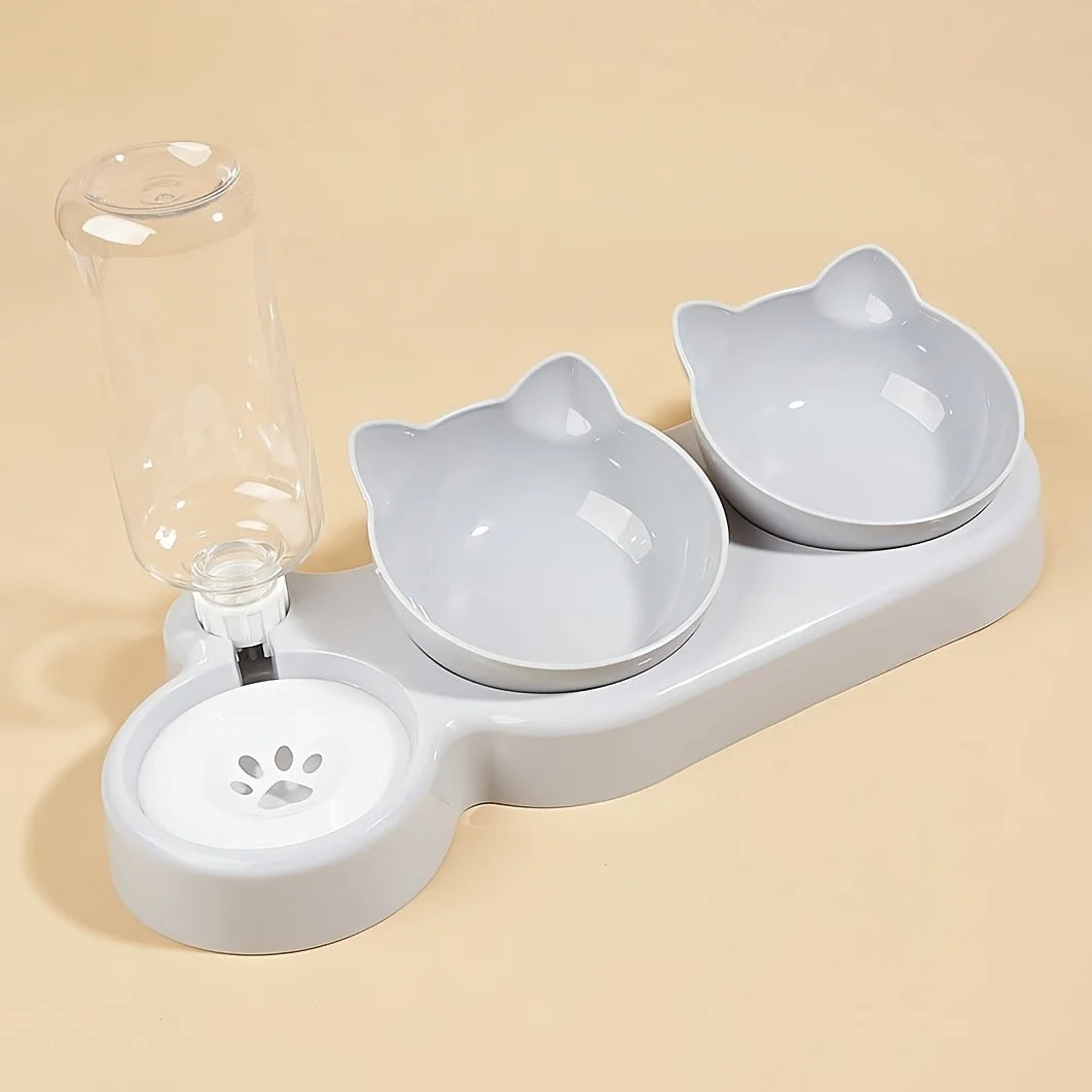 Tilted Cat Food Bowl Set With Gravity Water Dispenser