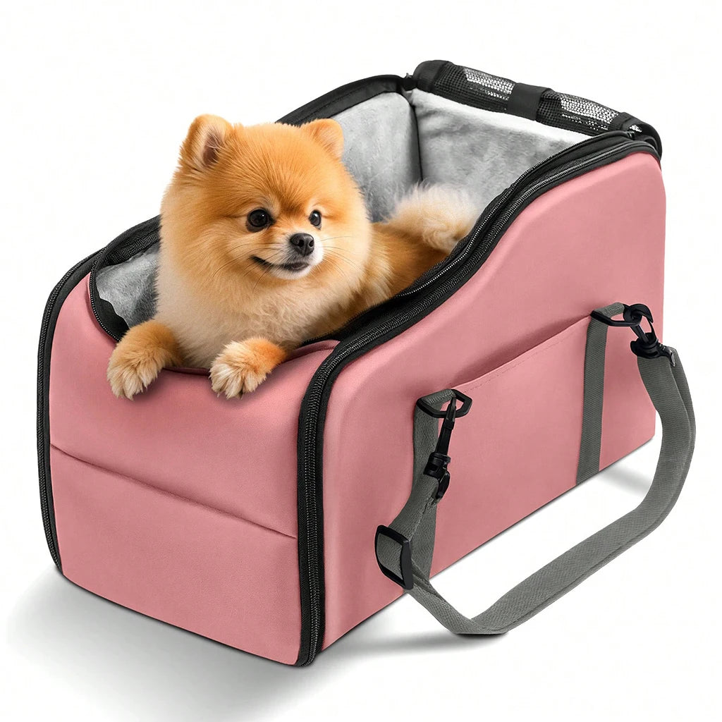 Portable Pet Car Seat With Safety Leash Non Slip Base