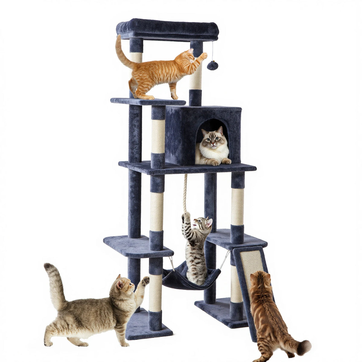 JHK Multi Tier Cat Tree Featuring Robust Natural Sisal Posts