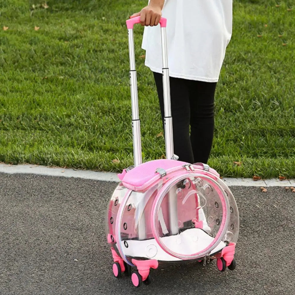 Pet Trolley Carrier Backpack With Ventilation And Silent Wheels