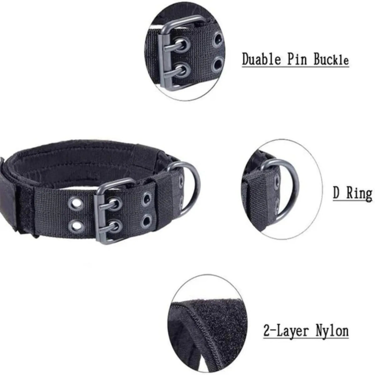 Tactical Heavy Duty Nylon Dog Collar With Secure Metal Buckle