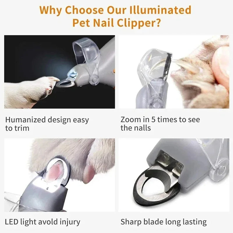 Stainless Steel LED Pet Nail Clipper With Bright Light