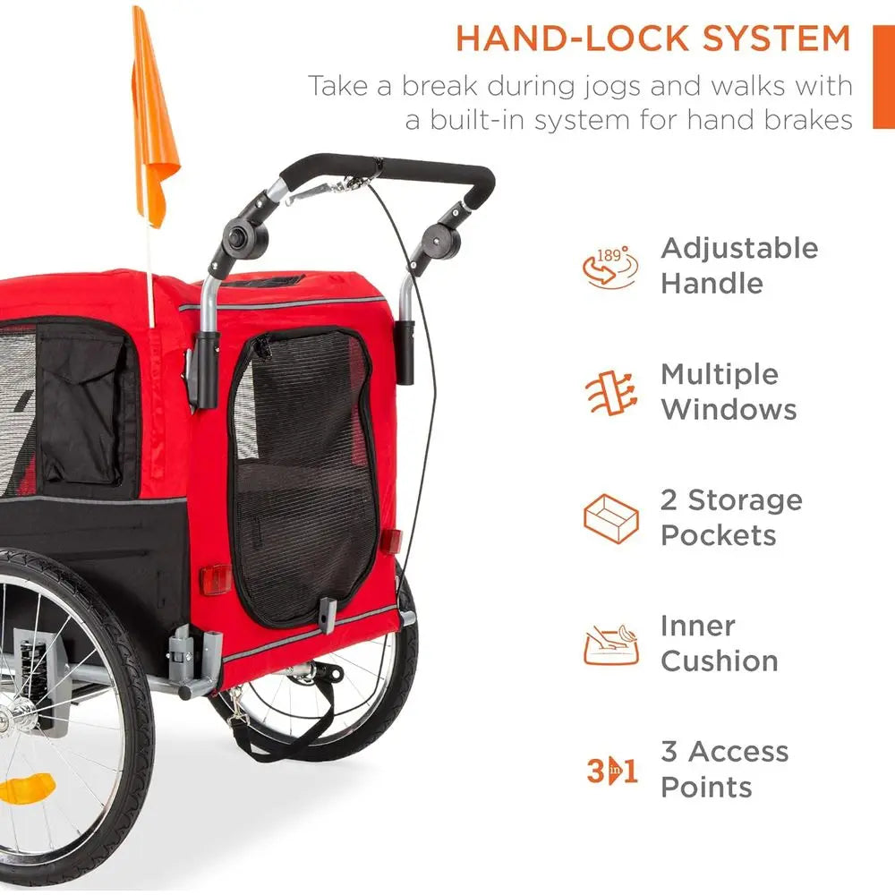 Dog Bike Trailer Pet Stroller Carrier With Hitch Suspension