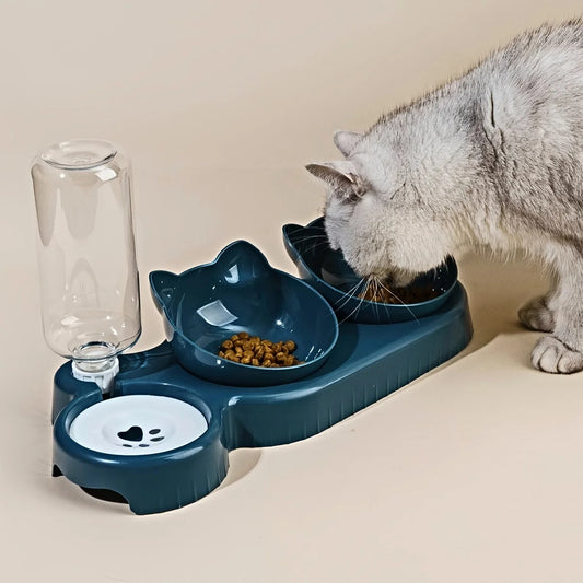 Tilted Cat Food Bowl Set With Gravity Water Dispenser